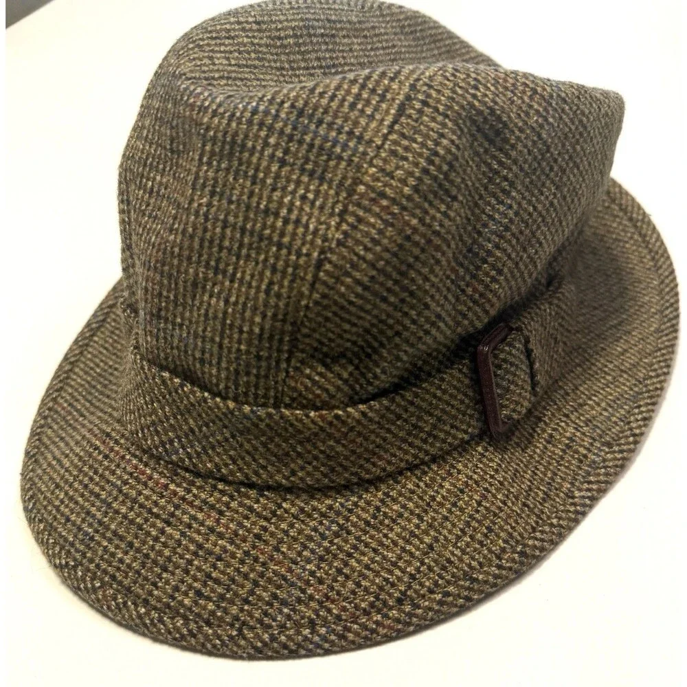 Vintage Doria Gruppo Borsalino Fedora Hat Tweed Herringbone USA 7 1/8 57